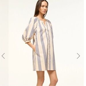 Staud Vincent Striped Mini Shirt Dress M Nautical Ballon Sleeve Pockets boho
